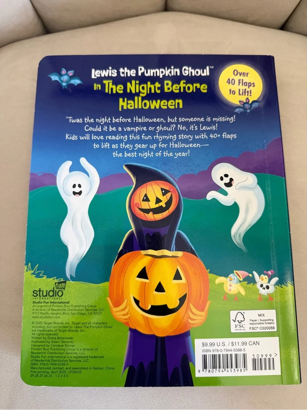 Lewis the Pumpkin Ghoul Kids Halloween Lift The Flap Book Hardcover Pumpkin